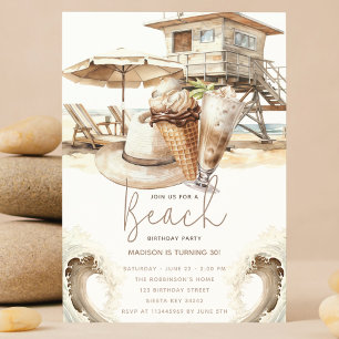 Invitación Fiesta de playa Cumpleaños Pastel Sand