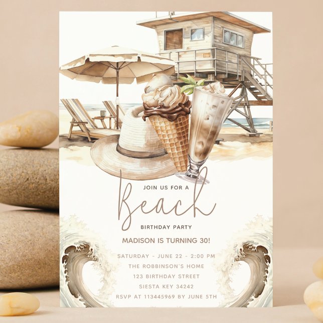 Invitación Fiesta de playa Cumpleaños Pastel Sand (Subido por el creador)
