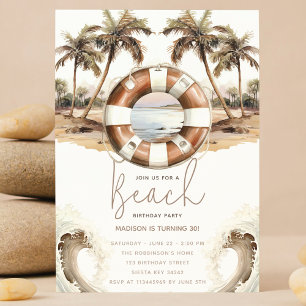 Invitación Fiesta de playa Cumpleaños Pastel Sand ring buoy