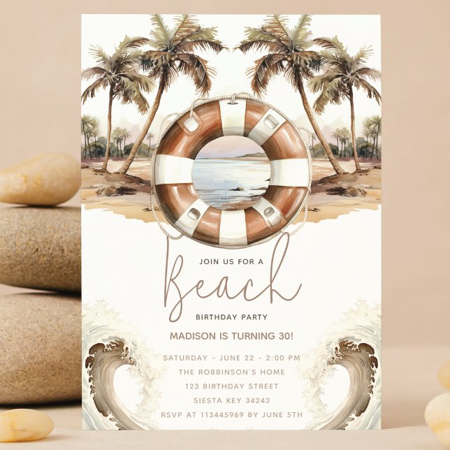 Invitación Fiesta de playa Cumpleaños Pastel Sand ring buoy (Subido por el creador)