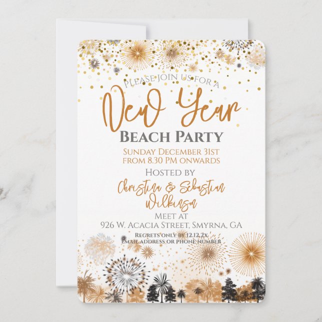 Invitación Fiesta de playa de Año Nuevo (Anverso)