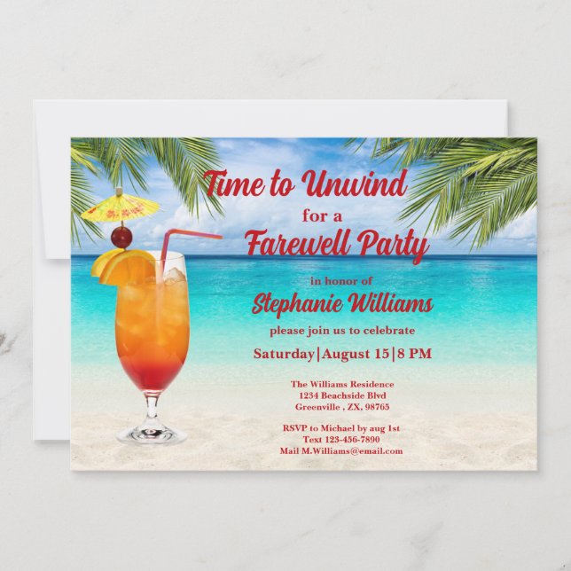 Invitación Fiesta de playa de cócteles de despedida de verano (Anverso)