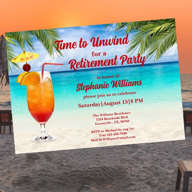 Invitación Fiesta de playa de cócteles de verano de jubilació (Subido por el creador)