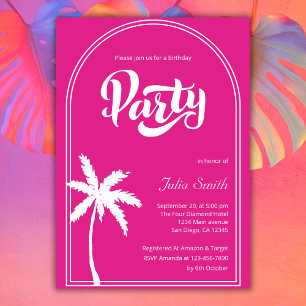Invitación Fiesta de playa de cumpleaños de Chica Malibu rosa