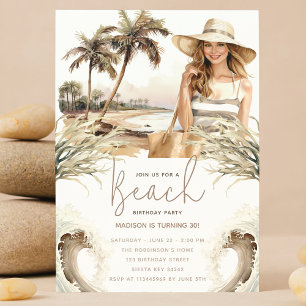 Invitación Fiesta de playa de cumpleaños de Pastel Sand