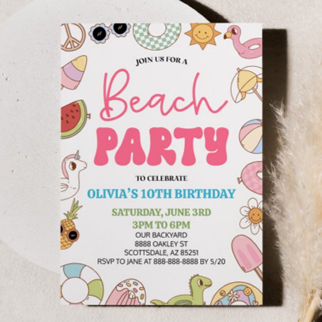 Invitación Fiesta de playa de cumpleaños de verano de los año (Subido por el creador)