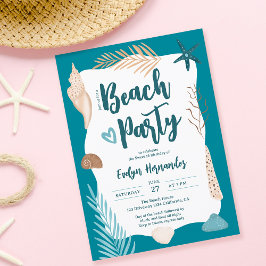 Invitación Fiesta de playa de hojas de palmera Cute Seashells