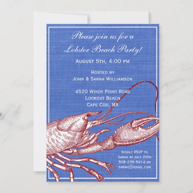 Invitación Fiesta de Playa de Horneado de Langostas Náuticas  (Anverso)