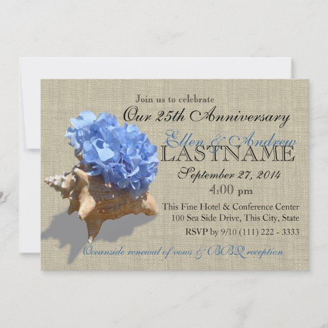 Invitación Fiesta de playa de Seashell Bouquet, 25 años (Anverso)