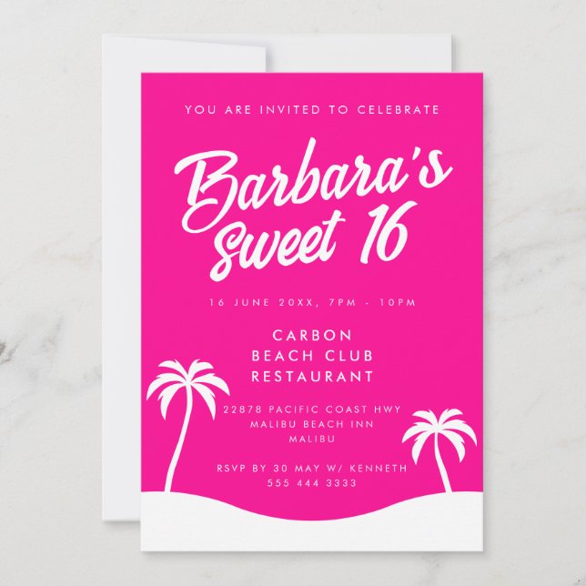 Invitación Fiesta de playa de verano rosado y delicioso 16 (Anverso)