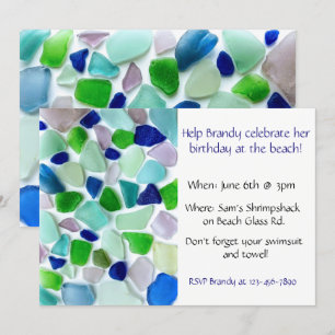 Invitación Fiesta de playa de vidrio marino de colores de Gua