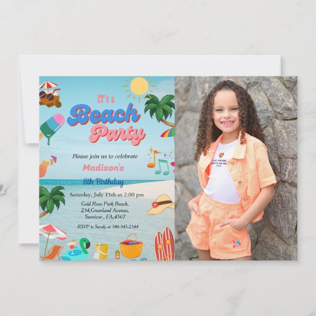 Invitación Fiesta de playa del océano, cumpleaños de playa de (Anverso)