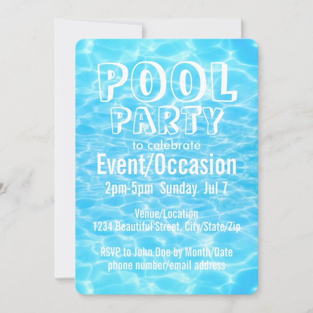 Invitación Fiesta de playa Fiesta de piscina Fiesta elegante  (Anverso)
