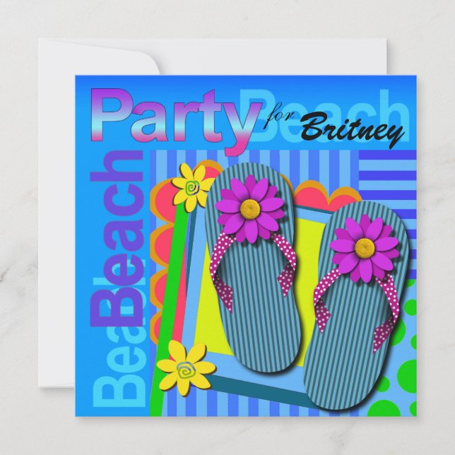 Invitación Fiesta de playa - Flip Flops de diversión de veran (Anverso)