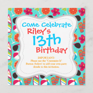 Invitación Fiesta de playa Flip Flops Sungafas Beach Ball Ver