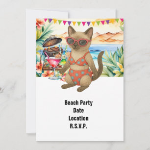 Invitación Fiesta de Playa Gato Siames Playa Tropical Verano