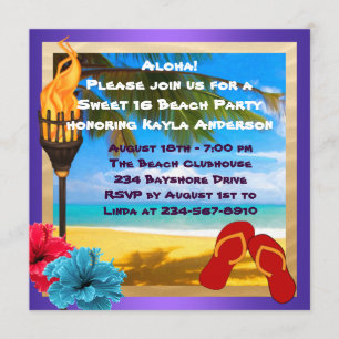 Invitación Fiesta de playa Luau de Sweet 16