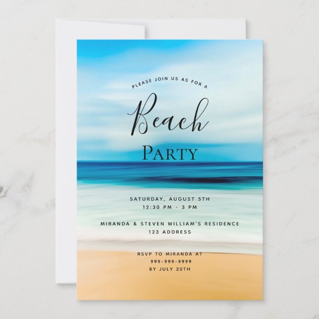 Invitación Fiesta de playa mar tropical costero (Anverso)