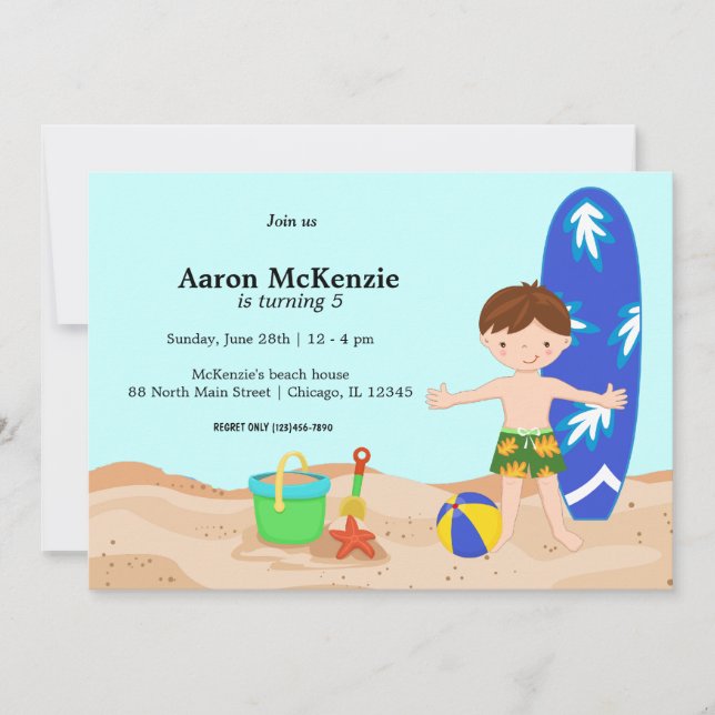 Invitación Fiesta de playa (niño) (Anverso)
