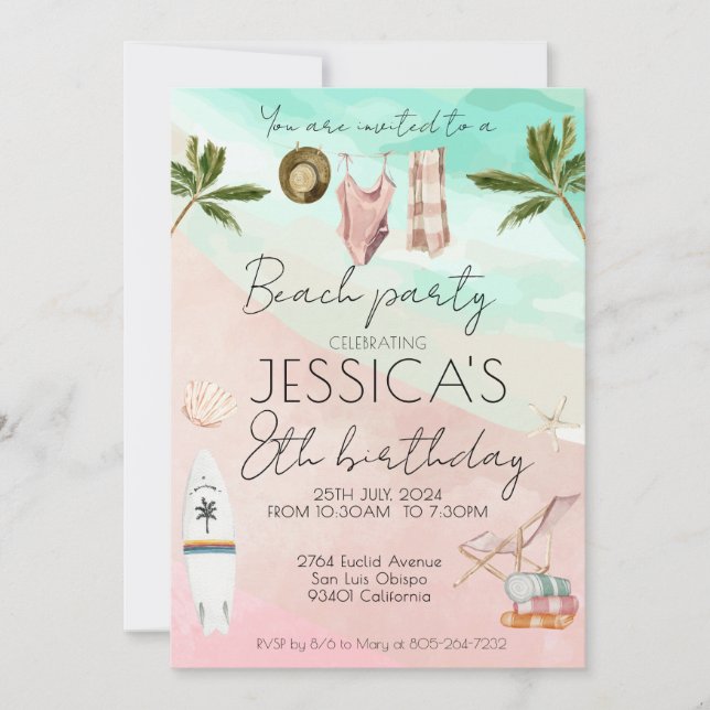 Invitación Fiesta de playa Niño Chica de cumpleaños primer cu (Anverso)