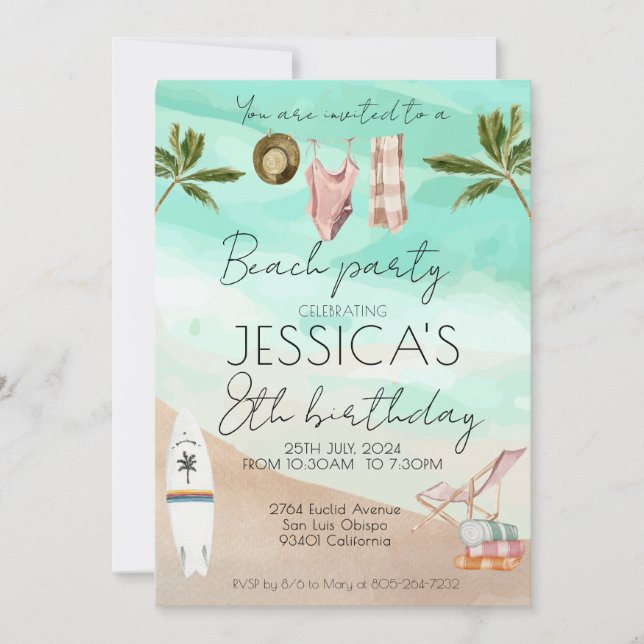 Invitación Fiesta de playa Niño Chica de cumpleaños primer cu (Anverso)