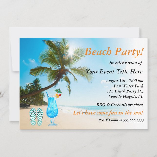 Invitación Fiesta de playa para adultos Palm Tree Cocktail (Anverso)