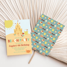 Invitación Fiesta de playa Retro Castillo de arena de verano 