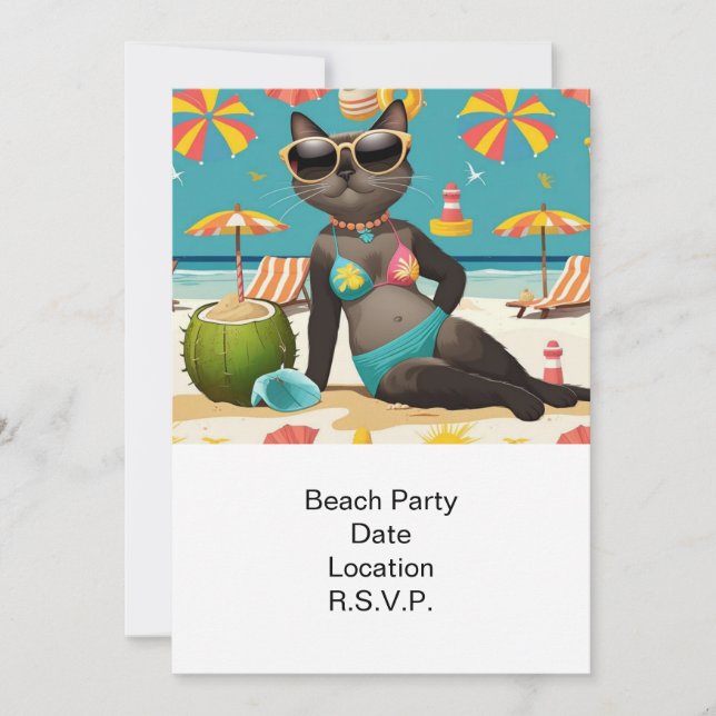 Invitación Fiesta de playa Siamese Cat Beach Tropical Summer (Anverso)