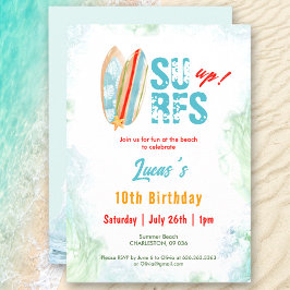 Invitación Fiesta de playa Surf Summer Tropical Birthday Boy