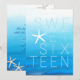 Invitación Fiesta de Playa Sweet 16 Acuarela Azul Moderna