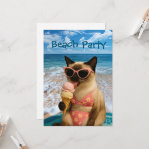 Invitación Fiesta de playa temática para amantes de gatos sia