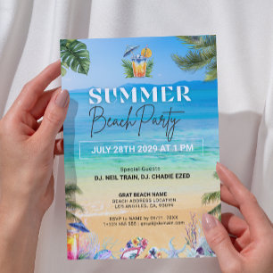 Invitación Fiesta de playa tropical de colores vivos