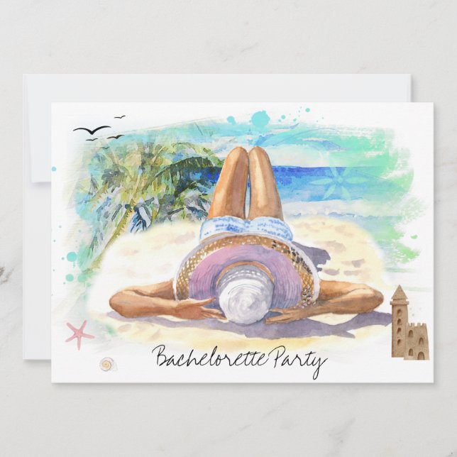 Invitación *~* Fiesta de Playa Tropical Exótica para Soltera  (Anverso)