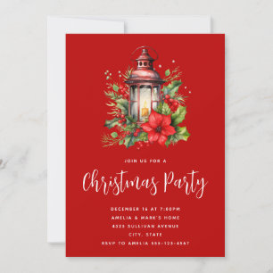 Invitación Fiesta de Poinsettia y Pino de Navidad con Lintern