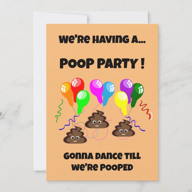 Invitación FIESTA de POOP divertido lindo chicas niños cumple (Anverso)