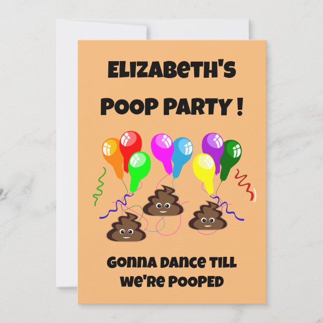 Invitación FIESTA de POOP divertido lindo chicas niños cumple (Anverso)