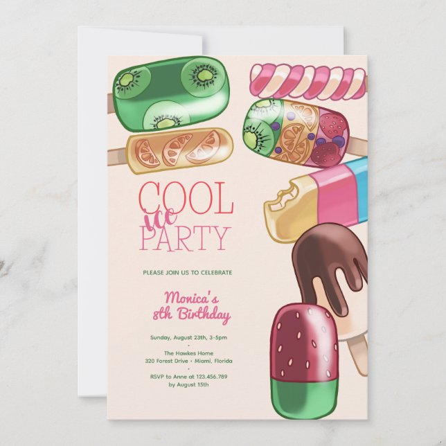 Invitación fiesta de popsicas de agua fresca helada fresco (Anverso)