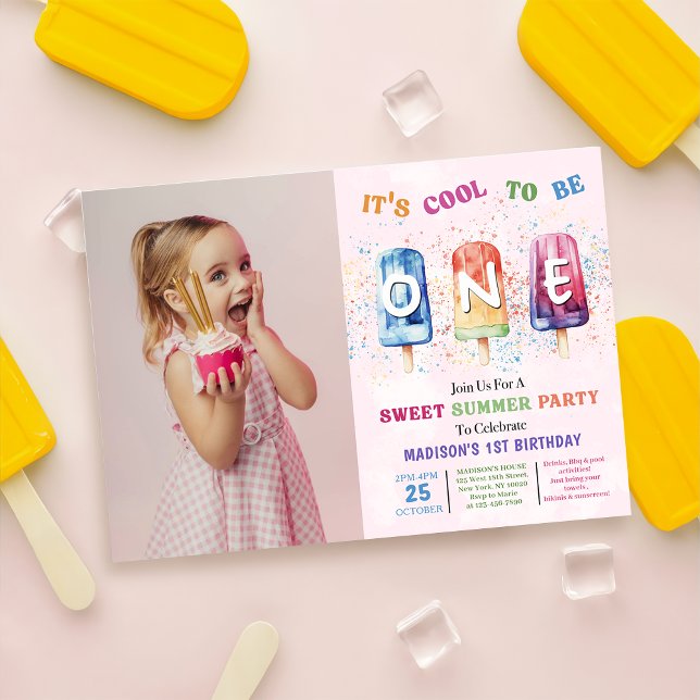Invitación Fiesta de Popsicle Guay Foto de primer cumpleaños (Subido por el creador)
