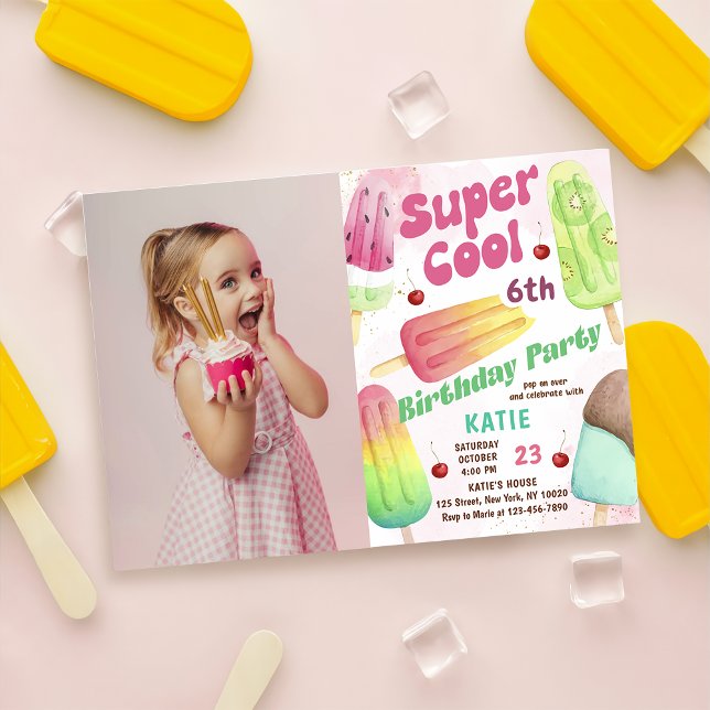 Invitación Fiesta de Popsicle Super Guay Chica Foto de cumple (Subido por el creador)