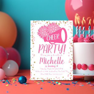 Invitación Fiesta de porristas Cumpleaños Confeti Rosa Dentro
