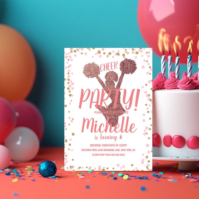 Invitación Fiesta de porristas Cumpleaños Rosa Rubor (Subido por el creador)