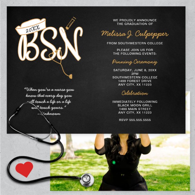 Invitación Fiesta de posgrado BSN, oro negro (Subido por el creador)