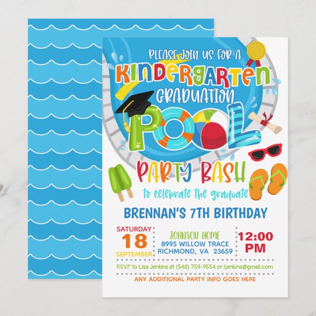Invitación Fiesta de posgrado de jardines de infancia - Boy W (Anverso / Reverso)