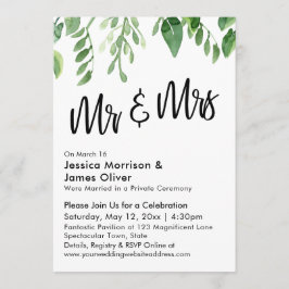 Invitación Fiesta de Post-Boda de Sr. y Sra. con Verde Acuare