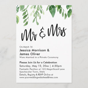 Invitación Fiesta de Post-Boda de Sr. y Sra. con Verde Acuare