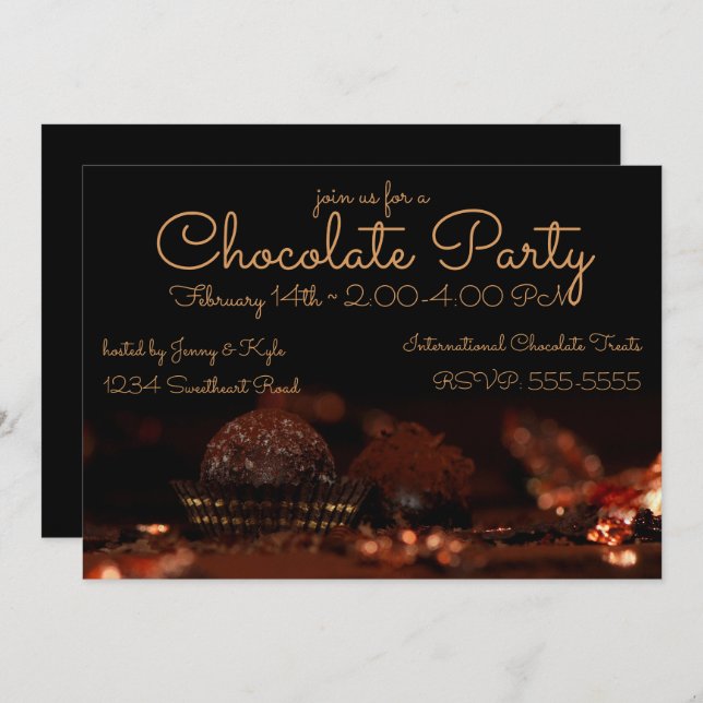 Invitación Fiesta de postre de chocolate (Anverso / Reverso)