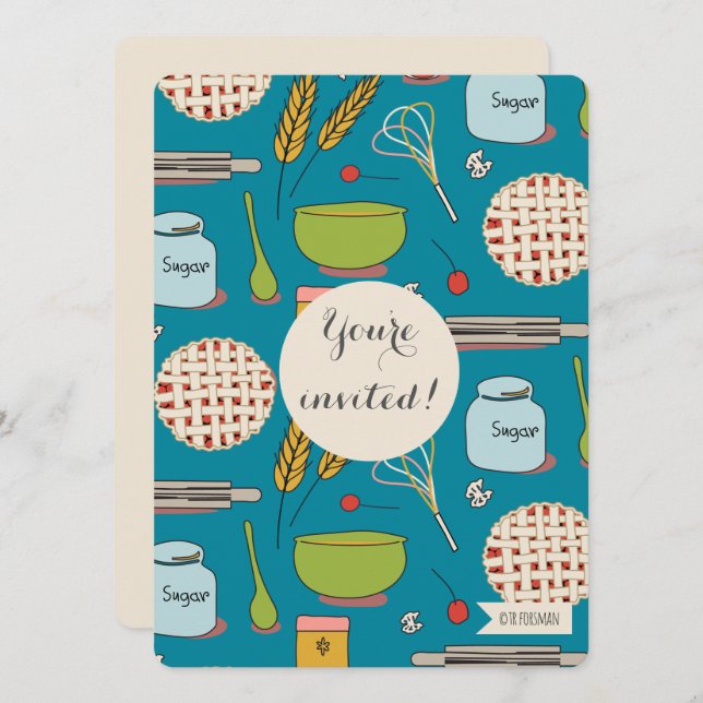 Invitación fiesta de postre patrón pastel invitado por TR For (Anverso / Reverso)