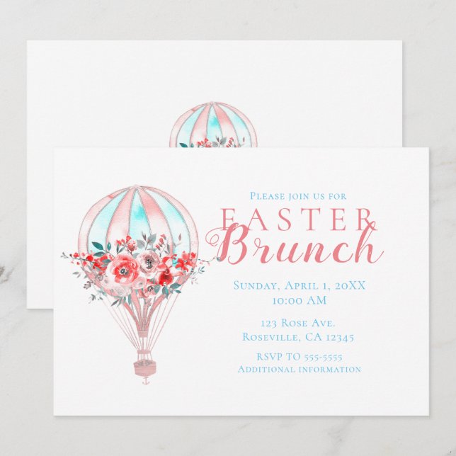 Invitación Fiesta de primavera de brunch con globo de aire ca (Anverso / Reverso)