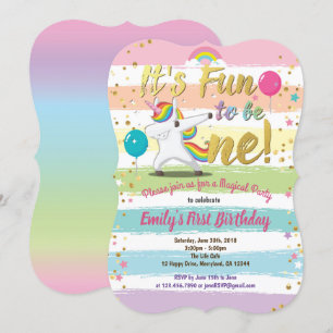 Invitación fiesta de primer año del unicornio arcoiris