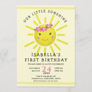Invitación Fiesta de primer cumpleaños con sol amarillo